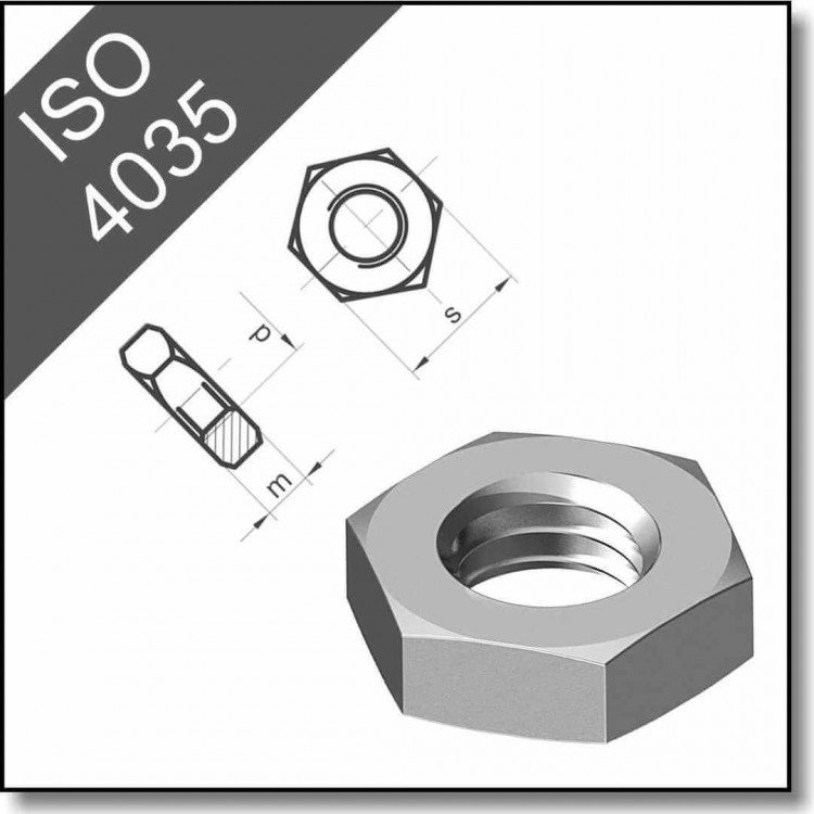 Гайка шестигранная низкая с фаской ISO 4035 (DIN 439), нерж. сталь A2