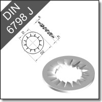 Шайба стопорная с внутренними зубьями ГОСТ 10462 исп. 1 (DIN 6798 J), нерж. сталь A2