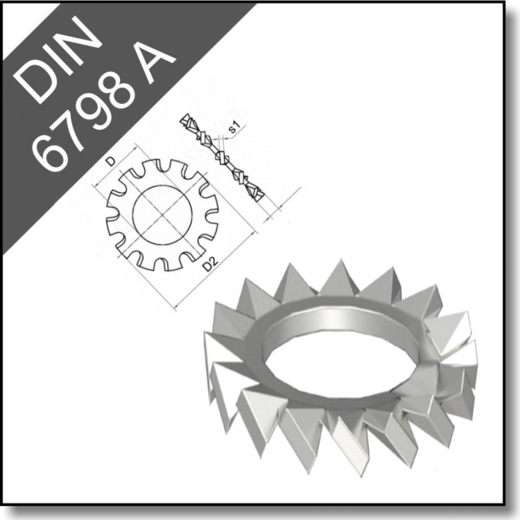 Шайба стопорная с внешними зубьями ГОСТ 10463 исп. 1 (DIN 6798 A), нерж. сталь A2