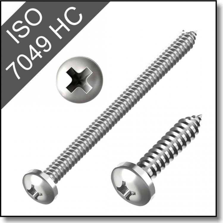 Саморез с полукруглой головкой и крест. шлицем H - ISO 7049 H (DIN 7981 H), нерж. сталь A2