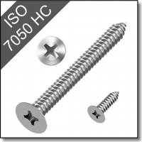 Саморез с потайной головкой и крест. шлицем H - ISO 7050 H (DIN 7982 H), нерж. сталь A2