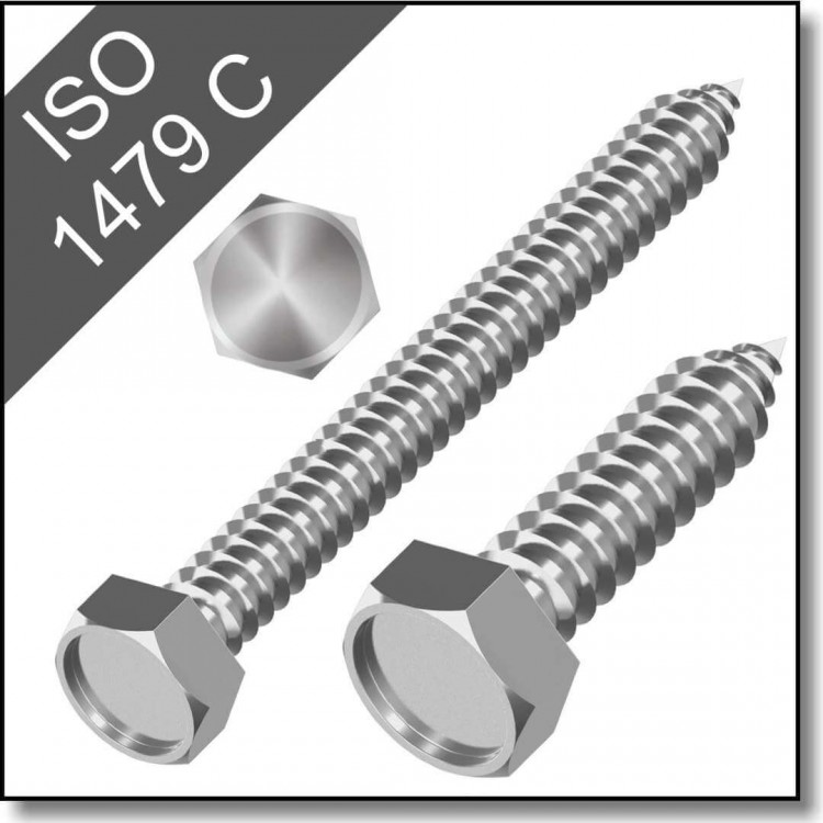 Саморез с шестигранной головкой ISO 1479 C (DIN 7976), нерж. сталь A2
