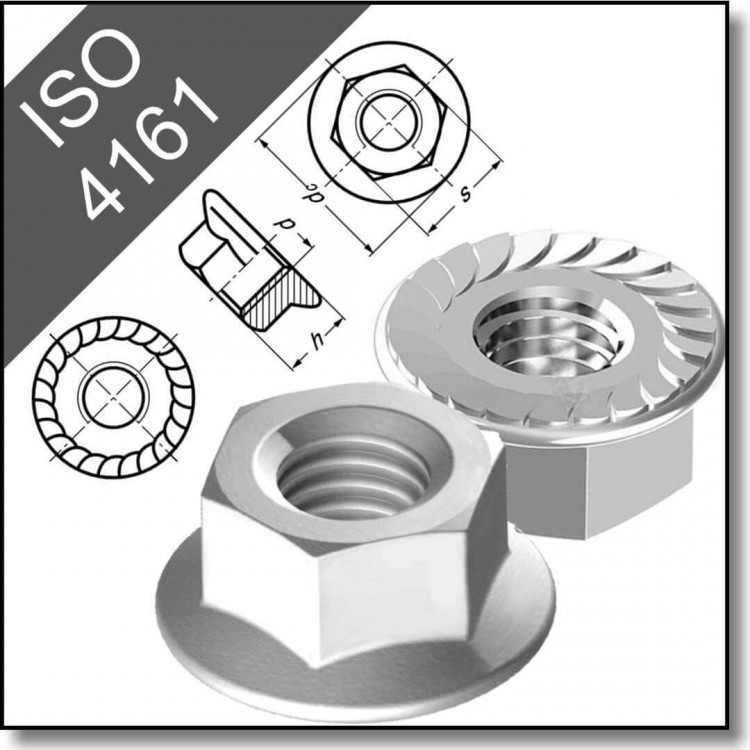 Гайка шестигранная с фланцем и насечками ISO 4161 (DIN 6923), нерж. сталь A2
