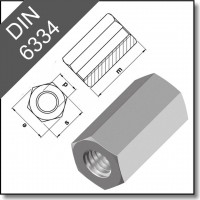Гайка шестигранная соединительная переходная удлиненная DIN 6334, нерж. сталь A2